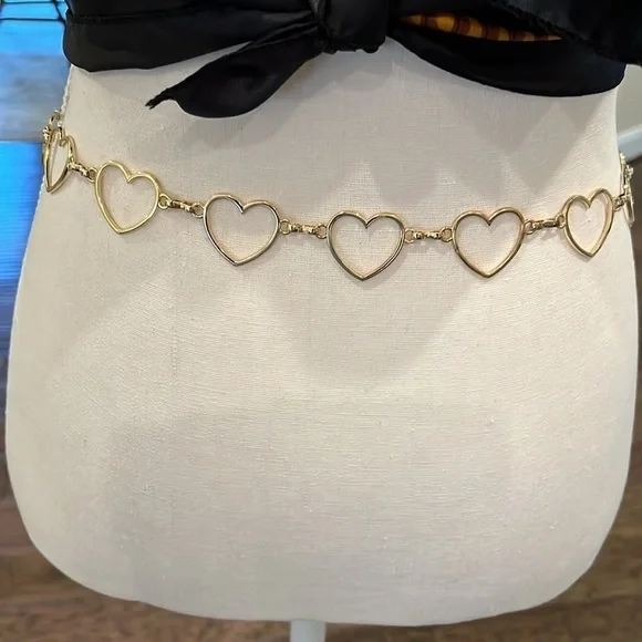 Heart chain Link Belt Adjustable Gold Tone. Hearts Love Boho Hippi Love Romance - Picture 6 of 12